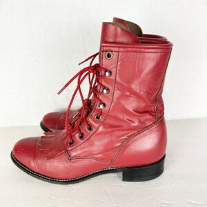 Vintage Rodeo Drive Leather Lace Up Roper Boots Size 8.5 Kiltie Red Western